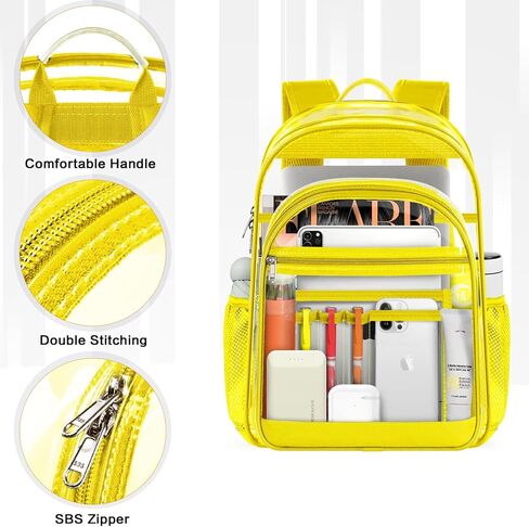 حقيبة ظهر شفافة، حقيبة ظهر شفافة كبيرة شديدة التحمل مع أشرطة معززة، حقيبة كتب شفافة للكلية والسفر وأمن العمل - أسود in Kuwait