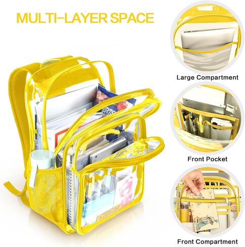 حقيبة ظهر شفافة، حقيبة ظهر شفافة كبيرة شديدة التحمل مع أشرطة معززة، حقيبة كتب شفافة للكلية والسفر وأمن العمل - أسود in Kuwait