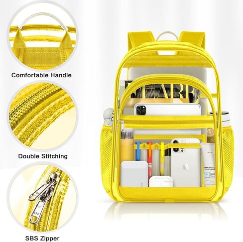 حقيبة ظهر شفافة، حقيبة ظهر شفافة كبيرة شديدة التحمل مع أشرطة معززة، حقيبة كتب شفافة للكلية والسفر وأمن العمل - أسود in Kuwait