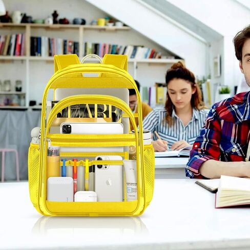 حقيبة ظهر شفافة، حقيبة ظهر شفافة كبيرة شديدة التحمل مع أشرطة معززة، حقيبة كتب شفافة للكلية والسفر وأمن العمل - أسود in Kuwait