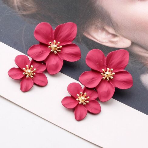 QzxEqz Bohemian Daisy Flower Earrings Matte Floral Petal Drop Dangle Earrings Layered Flower Earrings for Women Girls Chic Wedding Jewelry in Saudi Arabia