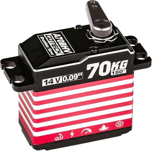 GOTECK 70KG Brushless Digital Servo,High Voltage 14V Full Metal Gear Waterproof Steering Servo with 25T Servo Horn for 1/8 1/10 Scale RC Cars,RC Crawler,Trucks,Boat,Robot Parts (A70BHV-180°) in Kuwait
