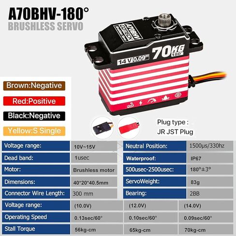 GOTECK 70KG Brushless Digital Servo,High Voltage 14V Full Metal Gear Waterproof Steering Servo with 25T Servo Horn for 1/8 1/10 Scale RC Cars,RC Crawler,Trucks,Boat,Robot Parts (A70BHV-180°) in Kuwait