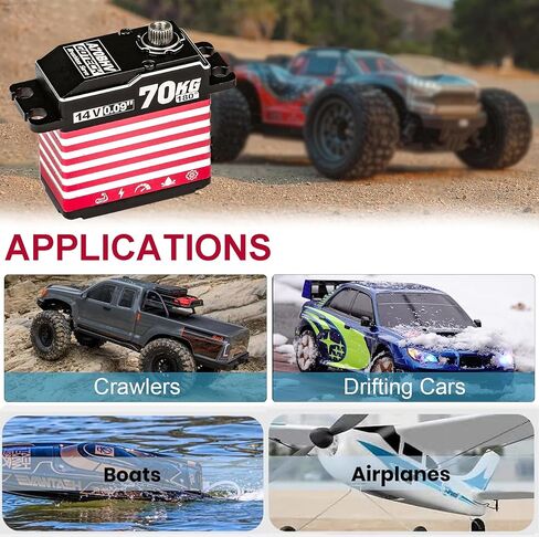 GOTECK 70KG Brushless Digital Servo,High Voltage 14V Full Metal Gear Waterproof Steering Servo with 25T Servo Horn for 1/8 1/10 Scale RC Cars,RC Crawler,Trucks,Boat,Robot Parts (A70BHV-180°) in Kuwait