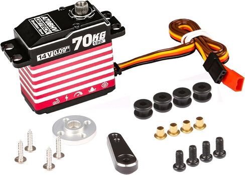 GOTECK 70KG Brushless Digital Servo,High Voltage 14V Full Metal Gear Waterproof Steering Servo with 25T Servo Horn for 1/8 1/10 Scale RC Cars,RC Crawler,Trucks,Boat,Robot Parts (A70BHV-180°) in Kuwait