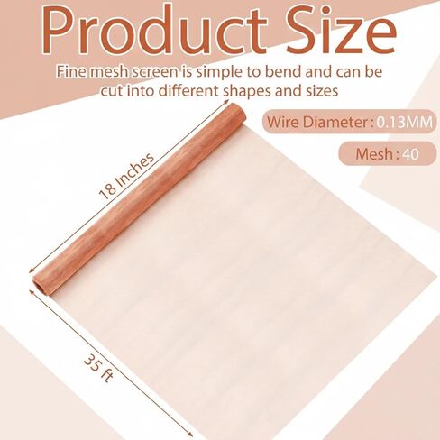 24" x 120" Copper Mesh Screen 40 Mesh Pure Copper Wire Copper Fabric for Grounding Copper Dense Filter Screen Mesh Woven Copper Mesh Crafts Window Protection in Saudi Arabia