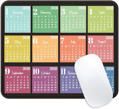 2026 Calendar Mouse Pad, 7.9x9.5 in Aesthetic Design Collection, Non-Slip Decorative Mousepad for Daily Planning & Workspace Decor, Black and Colorful in Kuwait