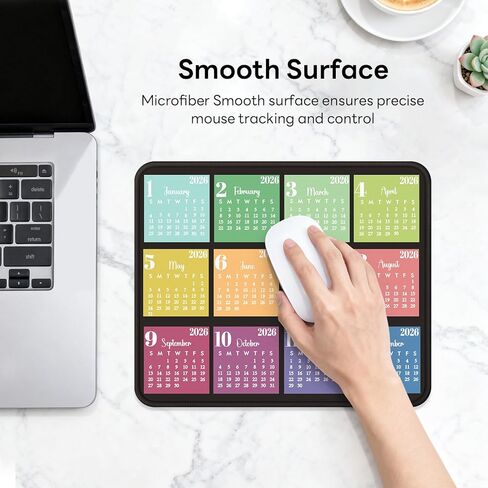 2026 Calendar Mouse Pad, 7.9x9.5 in Aesthetic Design Collection, Non-Slip Decorative Mousepad for Daily Planning & Workspace Decor, Black and Colorful in Kuwait