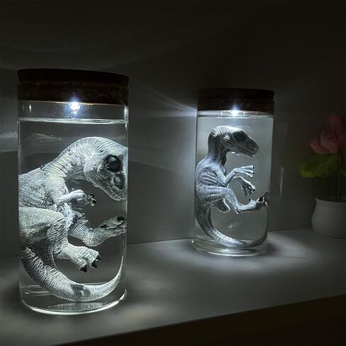 Dinosaur Specimen Jar Night Light, Realistic Raptor Figurine in Glass Bottle, LED Decor for Home/Desk (Velociraptor) in Saudi Arabia
