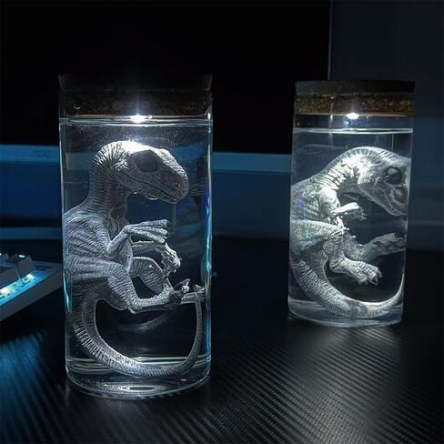 Dinosaur Specimen Jar Night Light, Realistic Raptor Figurine in Glass Bottle, LED Decor for Home/Desk (Velociraptor) in Saudi Arabia