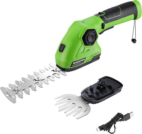 WORKPRO Cordless Grass Shear & Shrubbery Trimmer - 2 in 1 Handheld Hedge Trimmer 7.2V Electric Grass Cutter 2.0Ah Rechargeable Lithium-Ion Battery and USB Cable Included in Kuwait