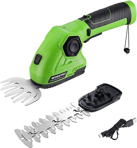 WORKPRO Cordless Grass Shear & Shrubbery Trimmer - 2 in 1 Handheld Hedge Trimmer 7.2V Electric Grass Cutter 2.0Ah Rechargeable Lithium-Ion Battery and USB Cable Included in Kuwait