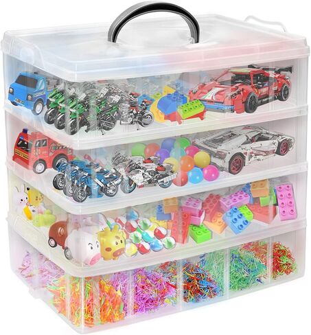 4-Tier Stackable Storage Container Box with 40 Adjustable Compartments, Plastic Organizer Box Transparent Storage Case for Kids Toys, Art Crafts, Jewelry, Supplies, Fuse Beads, Washi Tapes in Kuwait