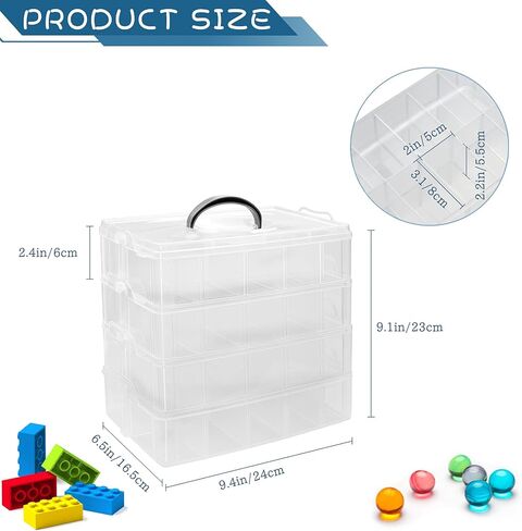 4-Tier Stackable Storage Container Box with 40 Adjustable Compartments, Plastic Organizer Box Transparent Storage Case for Kids Toys, Art Crafts, Jewelry, Supplies, Fuse Beads, Washi Tapes in Kuwait