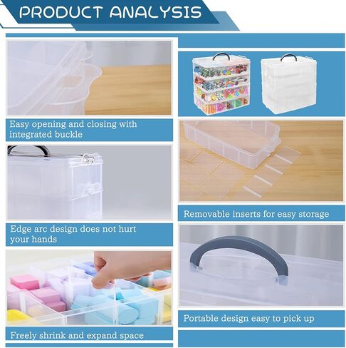 4-Tier Stackable Storage Container Box with 40 Adjustable Compartments, Plastic Organizer Box Transparent Storage Case for Kids Toys, Art Crafts, Jewelry, Supplies, Fuse Beads, Washi Tapes in Kuwait