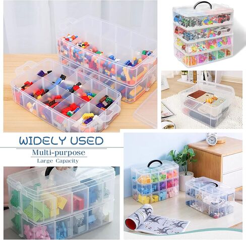 4-Tier Stackable Storage Container Box with 40 Adjustable Compartments, Plastic Organizer Box Transparent Storage Case for Kids Toys, Art Crafts, Jewelry, Supplies, Fuse Beads, Washi Tapes in Kuwait