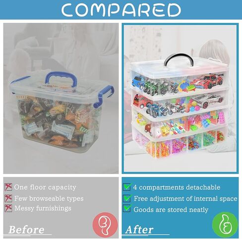 4-Tier Stackable Storage Container Box with 40 Adjustable Compartments, Plastic Organizer Box Transparent Storage Case for Kids Toys, Art Crafts, Jewelry, Supplies, Fuse Beads, Washi Tapes in Kuwait
