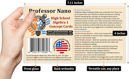 بطاقات المفاهيم للأستاذ نانو جبر المدرسة الثانوية 1 || 4x7.11 بوصة، مجموعة من 10 || ورقة الغش، دراسة سريعة in Kuwait