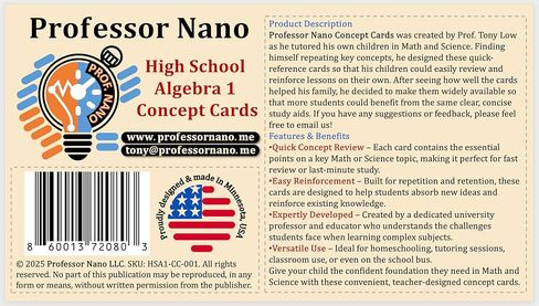 بطاقات المفاهيم للأستاذ نانو جبر المدرسة الثانوية 1 || 4x7.11 بوصة، مجموعة من 10 || ورقة الغش، دراسة سريعة in Kuwait