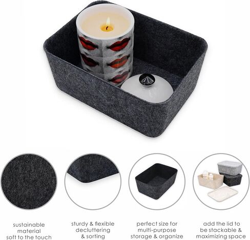 صندوق تخزين اللباد من ويلاكسي، علبة تنظيم ذات أدراج واسعة وعميقة للمكياج والمجوهرات والقرطاسية والخزانة والحمام، صندوق تخزين بسيط (صندوق فحمي، مقاس M) in Kuwait