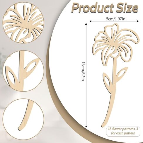 54PCS Wooden Wildflower Decor Set Wood Colorable Flowers Floral Cutouts Signs Laser Cut Stems Crafts Bouquet Boho Wall Decals for Home Birthday Holiday Art DIY Nursery Bedroom Decoration in Saudi Arabia