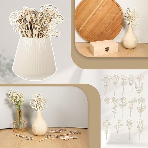 54PCS Wooden Wildflower Decor Set Wood Colorable Flowers Floral Cutouts Signs Laser Cut Stems Crafts Bouquet Boho Wall Decals for Home Birthday Holiday Art DIY Nursery Bedroom Decoration in Saudi Arabia