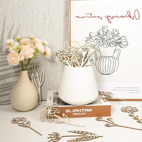 54PCS Wooden Wildflower Decor Set Wood Colorable Flowers Floral Cutouts Signs Laser Cut Stems Crafts Bouquet Boho Wall Decals for Home Birthday Holiday Art DIY Nursery Bedroom Decoration in Saudi Arabia