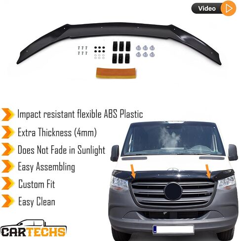 غطاء محرك السيارة منحرف درع الحشرات يناسب مرسيدس سبرينتر W907 2019-2025 | واقي غطاء الحماية الأمامي Bugflector | إكسسوارات خارجية للسيارات باللون الأسود in Kuwait