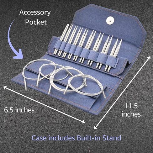 Lykke Flight 3.5 in. Standard Set US Sizes 3, 4, 5, 6, 7, 8, 9, 10, 10.5 Interchangeable Circ. Knitting Needles for Sport, DK, Worsted Yarn, Stainless Steel, 4 Swivel Cords, Purple Case, Project Bag in Saudi Arabia