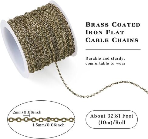 32.8Ft Brass Flat Cable Chain for Jewelry Making Soldered Flat Oval Cable Chain with Spool For DIY Jewelry Making Supplies in Saudi Arabia