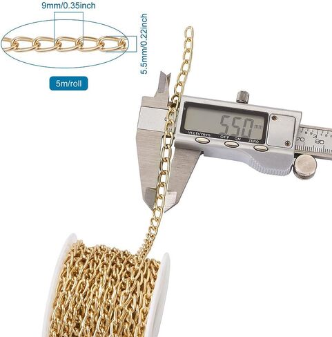 16.4 قدم سلاسل كبح الألومنيوم 9x5.5x1mm ذهبي اللون غير ملحومة كابل سلسلة متقاطعة 5 متر مع بكرة لسوار DIY قلادة سلاسل المفاتيح مستلزمات صناعة المجوهرات in Saudi Arabia