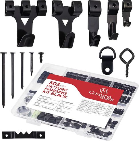 303-Piece Picture Hanging Assortment, Heavy Duty Hooks, Nails, Sawtooth, D-Rings, Wire, Level, and Metal Wall Hooks for Picture Framing and Canvas Mounting (Silver) in Saudi Arabia