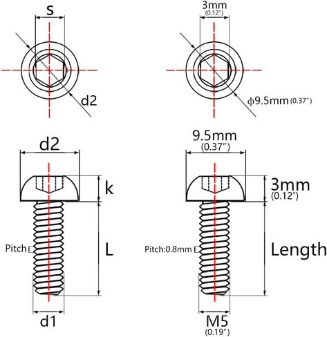 Titanium Ti Water Bottle Cage M5x8 10 12 15mm Bolt Button Head Allen Key Screws Pack of 10 (Silver, M5x8mm) in Saudi Arabia