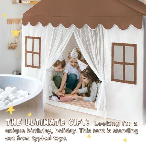 Kids Play Tent with Mat, Large Playhouse Play Tent Indoor for Girls Boys, Kids Tent Toys for Toddlers Children Play House for Birthday, Christmas Toy House Gift (Brown) in Saudi Arabia