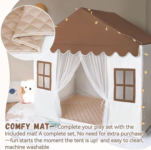 Kids Play Tent with Mat, Large Playhouse Play Tent Indoor for Girls Boys, Kids Tent Toys for Toddlers Children Play House for Birthday, Christmas Toy House Gift (Brown) in Saudi Arabia