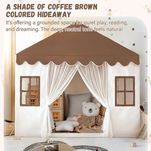 Kids Play Tent with Mat, Large Playhouse Play Tent Indoor for Girls Boys, Kids Tent Toys for Toddlers Children Play House for Birthday, Christmas Toy House Gift (Brown) in Saudi Arabia