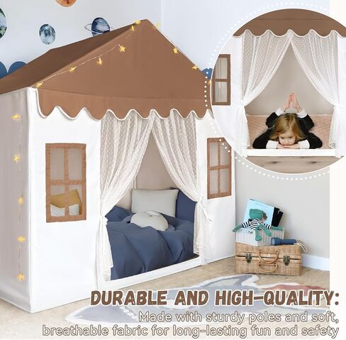 Kids Play Tent with Mat, Large Playhouse Play Tent Indoor for Girls Boys, Kids Tent Toys for Toddlers Children Play House for Birthday, Christmas Toy House Gift (Brown) in Saudi Arabia
