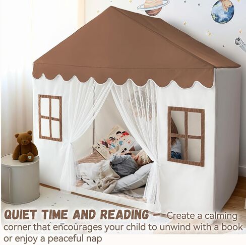 Kids Play Tent with Mat, Large Playhouse Play Tent Indoor for Girls Boys, Kids Tent Toys for Toddlers Children Play House for Birthday, Christmas Toy House Gift (Brown) in Saudi Arabia