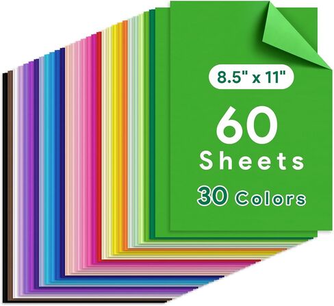 60 Sheets Colored Cardstock, 30 Assorted Colors Cardstock Paper 8.5x11'' Construction Paper Card Stock Printer Papers for DIY Crafts, Scrapbooking, Christmas Card Making in Saudi Arabia