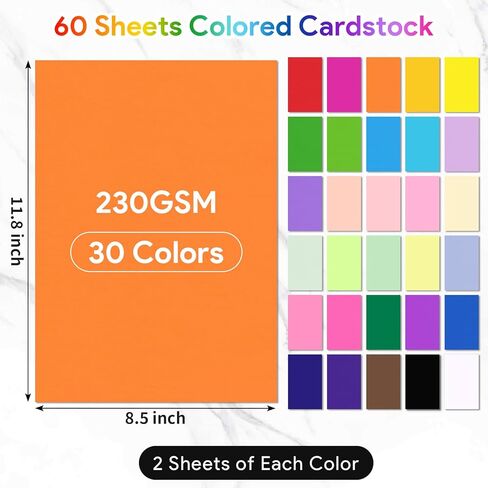 60 Sheets Colored Cardstock, 30 Assorted Colors Cardstock Paper 8.5x11'' Construction Paper Card Stock Printer Papers for DIY Crafts, Scrapbooking, Christmas Card Making in Saudi Arabia