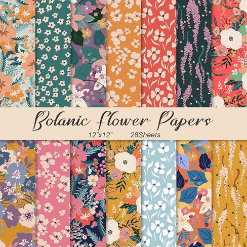 28 Floral Scrapbook Paper, 12"X12" Inch Vintage Flower Botanic Scrapbooking Papers for DIY Card Making Photo Album Journal Decor (Botanic 2) in Kuwait