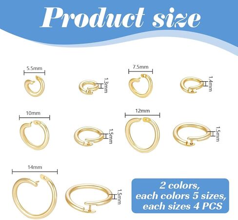 PH PandaHall 40pcs Locking Jump Rings 14K Gold Plated Round Jump Rings, 5 Sizes Circle Clasp Ring Connector for Necklace Bracelet Keychain Jewelry Making DIY Crafts, Gold and Silver in Saudi Arabia
