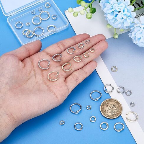 PH PandaHall 40pcs Locking Jump Rings 14K Gold Plated Round Jump Rings, 5 Sizes Circle Clasp Ring Connector for Necklace Bracelet Keychain Jewelry Making DIY Crafts, Gold and Silver in Saudi Arabia