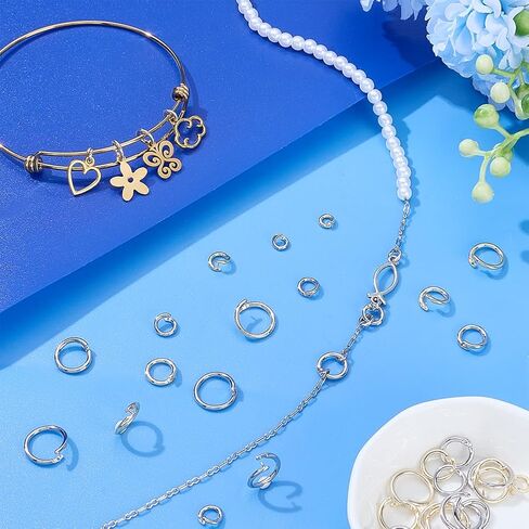 PH PandaHall 40pcs Locking Jump Rings 14K Gold Plated Round Jump Rings, 5 Sizes Circle Clasp Ring Connector for Necklace Bracelet Keychain Jewelry Making DIY Crafts, Gold and Silver in Saudi Arabia