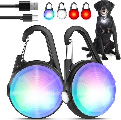 POEEY Dog Lights 2Pack LED Rechargeable Dog Collar Lights Clip on with RGB Color Pet Safety Lights Light up Lighted Dog Harness Light for Night Walking Camping in Kuwait