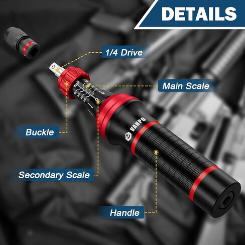 VANPO Digital Torque Screwdriver 2.66-53.1 in-lbs/0.3-6 Nm, Adjustable Screwdriver Torque Wrench Set with Buzzer/LED Indicator Notification for Bike Repairing, Tools, Maintenance and Mounting in Kuwait