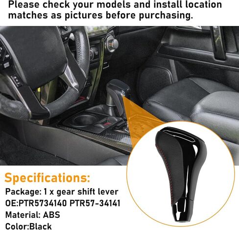 Automatic Gear Shift Konb Lever Compatible with Toyota 4Runner 2012-2023,Tundra TRD 2014-2021,Shifter Knob Handle Replacement for PTR57-34141,Piano Black Plastic Leather W/Red Stitching,1PC in Saudi Arabia