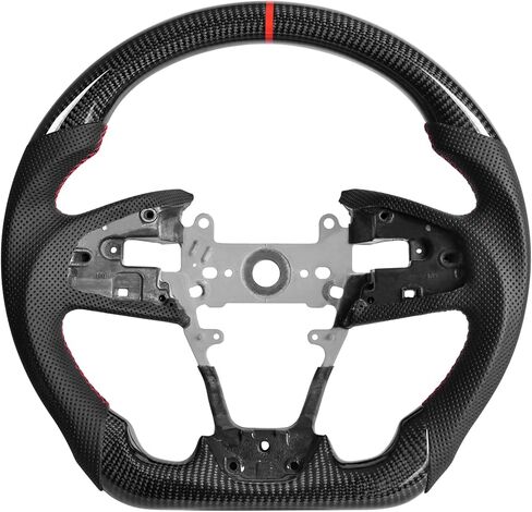 Carbon Fiber Steering Wheel for Honda Civic Gen 10th 2016-2021,Type R FK8 North American Spec, D-shaped Flat-bottom Perforated Leather Grip in Saudi Arabia