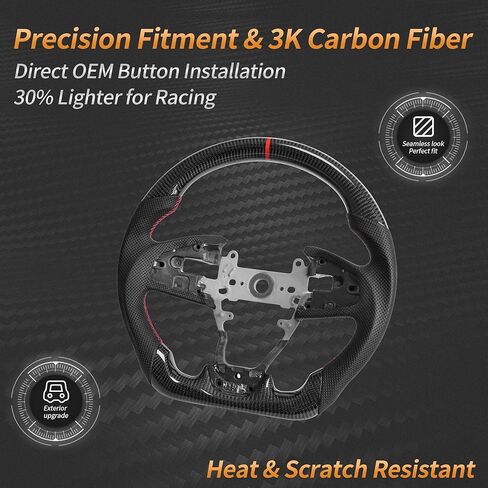 Carbon Fiber Steering Wheel for Honda Civic Gen 10th 2016-2021,Type R FK8 North American Spec, D-shaped Flat-bottom Perforated Leather Grip in Saudi Arabia