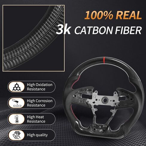 Carbon Fiber Steering Wheel for Honda Civic Gen 10th 2016-2021,Type R FK8 North American Spec, D-shaped Flat-bottom Perforated Leather Grip in Saudi Arabia